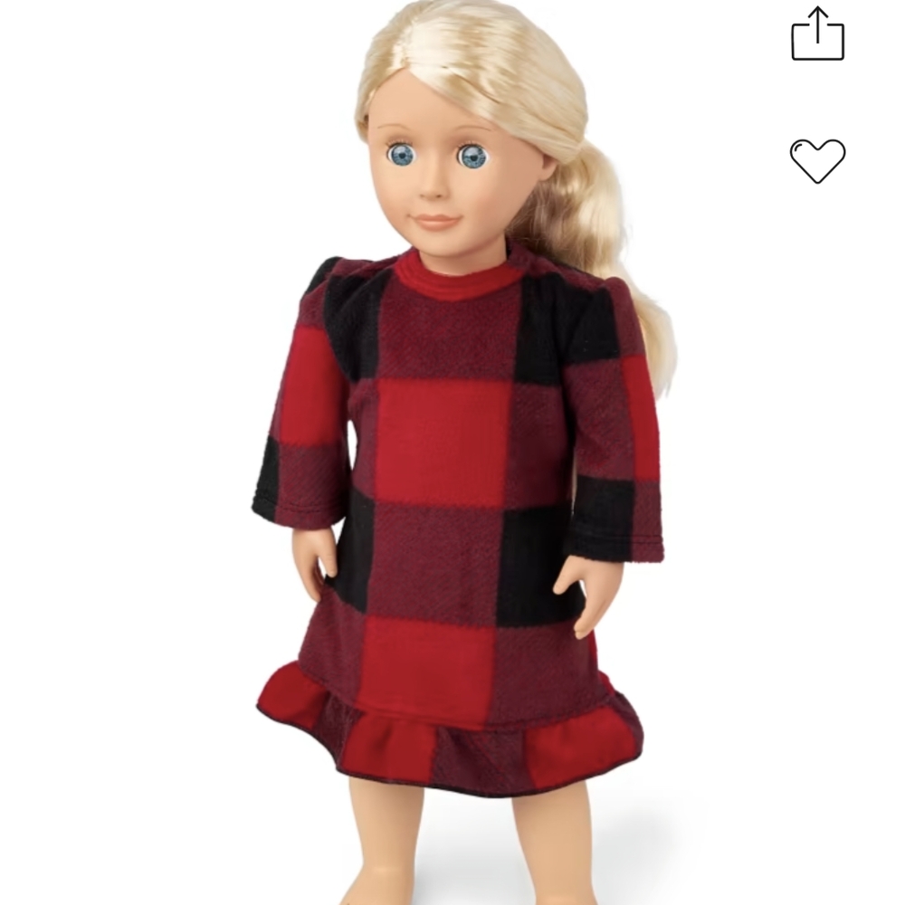 EUC 18” Doll Matching Family Bear Buffalo Plaid Fleece Nightgown - Red